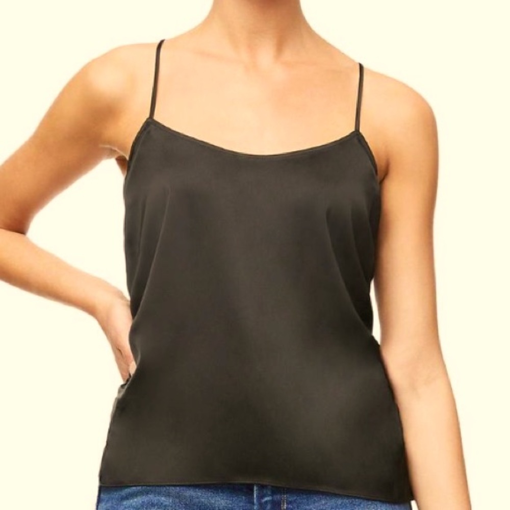 GOOD AMERICAN CAMI BLACK RUCHED CROPPED  SATIN  TANK TOP SIZE 2 (6/8 MEDIUM NWT